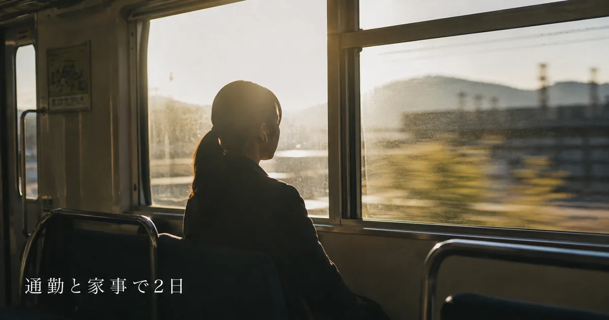 朝の電車の窓辺でオーディブルを聴く人。通勤と家事の時間だけで2日で聴き終えた